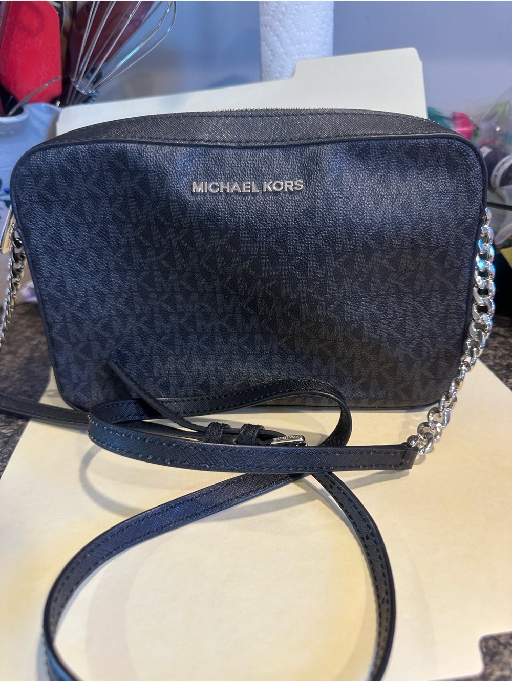 Michael Kors Black Signature MK Monogram Crossbody Bag